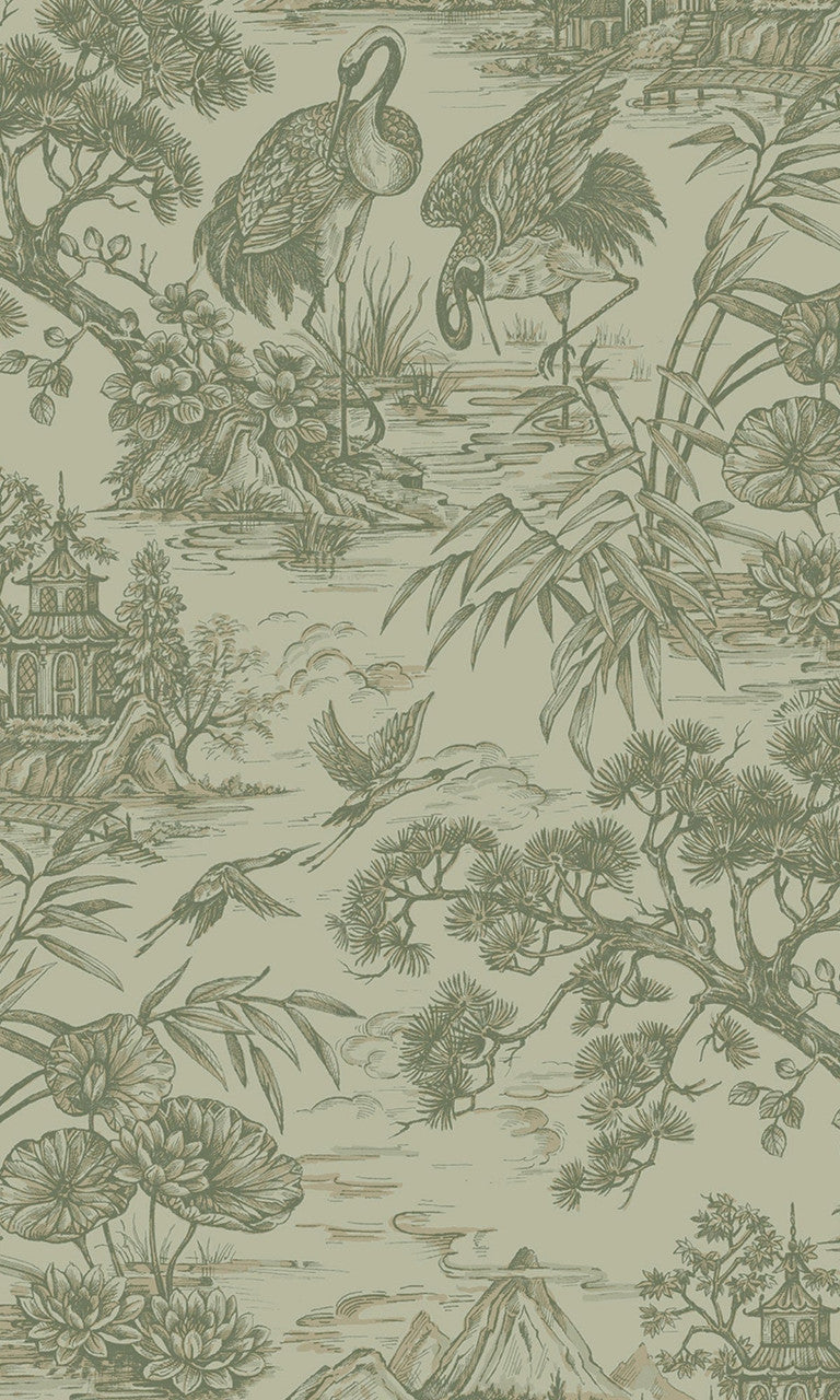 Natoru wallpaper in Sage by Natty & Polly, full pattern view