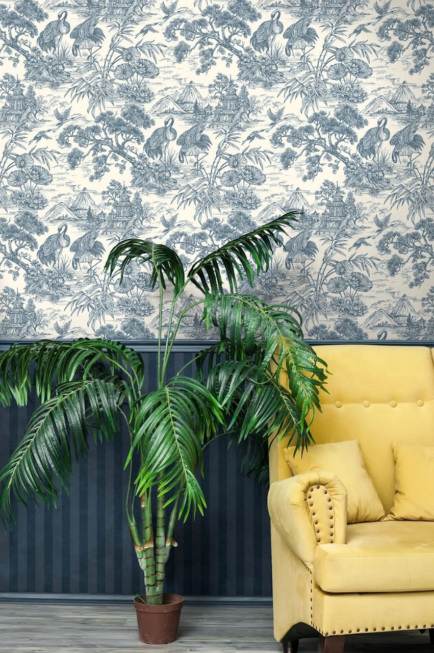 Natoru wallpaper in Navy / Cream by Natty & Polly, full pattern view