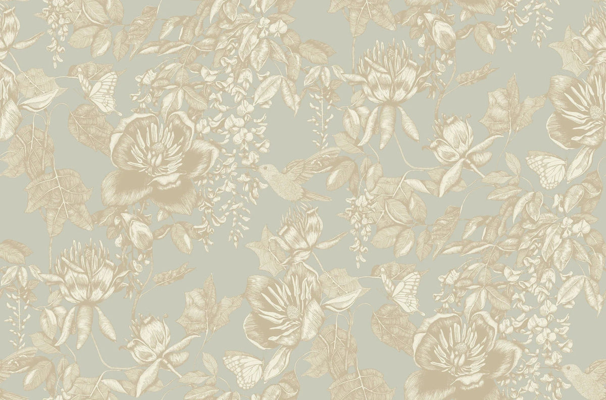 Tivoli Wallpaper, Cocolea Natty & Polly, Old Olive / Gold, Per roll (53 cm × 10 m),