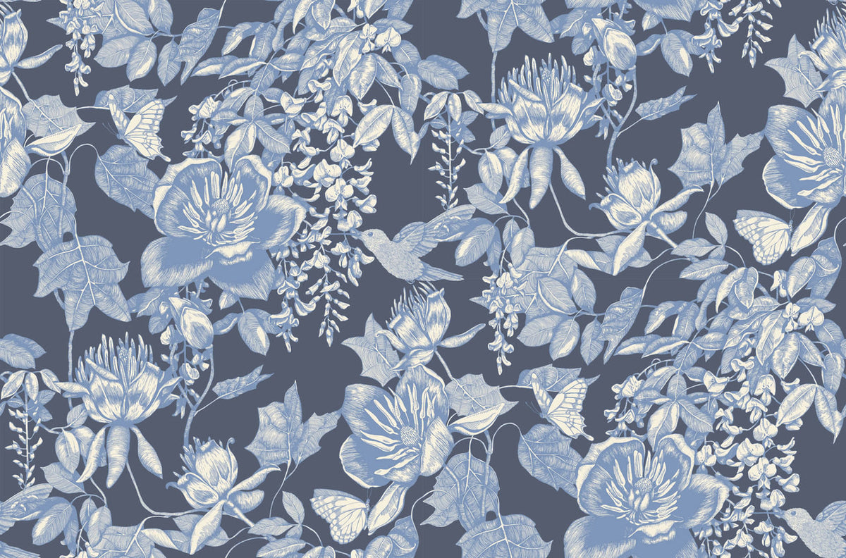 Tivoli Wallpaper, Cocolea Natty & Polly, Indigo Blue, Per roll (53 cm × 10 m),