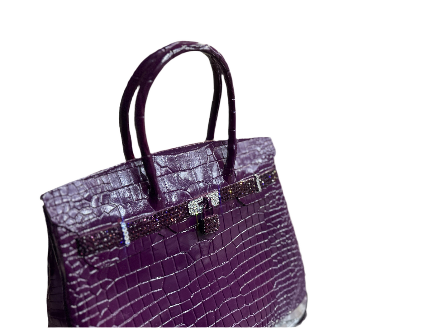 Luxury Birkin 40 Aubergine - Brass Handbag Sculpture with Swarovski Accents, Cocolea, , ,