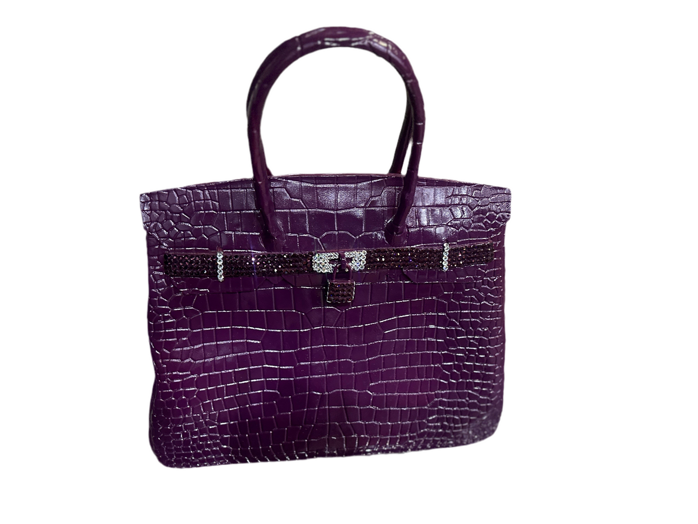 Luxury Birkin 40 Aubergine - Brass Handbag Sculpture with Swarovski Accents, Cocolea, , ,