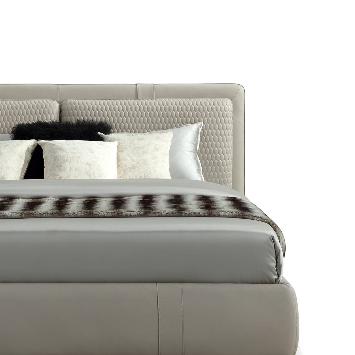 Maison Debrah Lysoria leather upholstered bed with hexagonal stitched headboard — view 3
