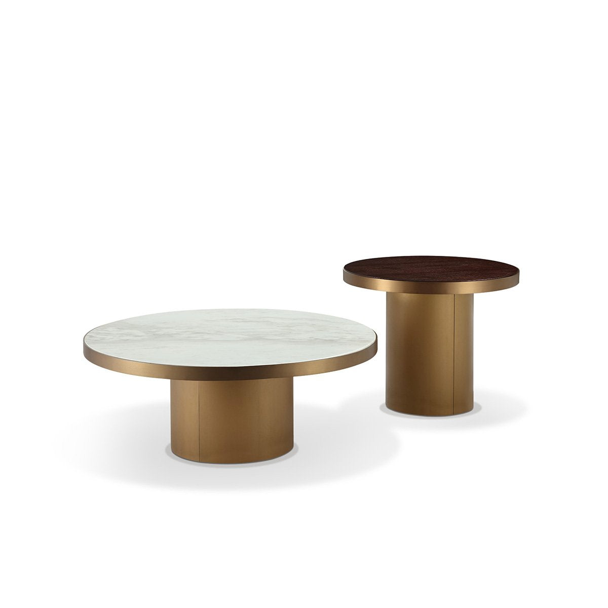 Maison Debrah Montauk round Jazz white marble coffee table on brushed brass base — view 3