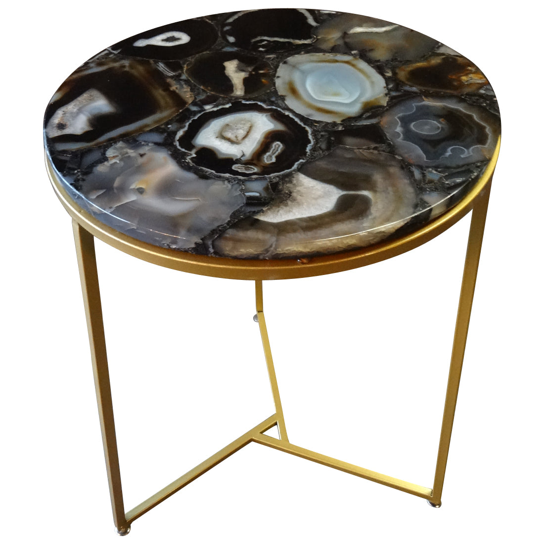 Sudoku Black Monochrome Agate Side Table with Matte Gold Frame, Cocolea, , ,