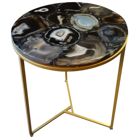 Sudoku Black Monochrome Agate Side Table with Matte Gold Frame, Cocolea, , ,