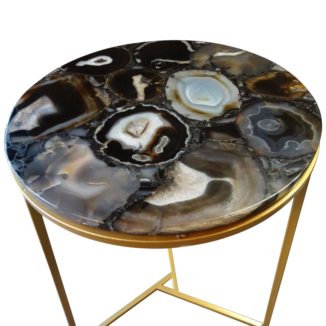 Sudoku Black Monochrome Agate Side Table with Matte Gold Frame, Cocolea, , ,