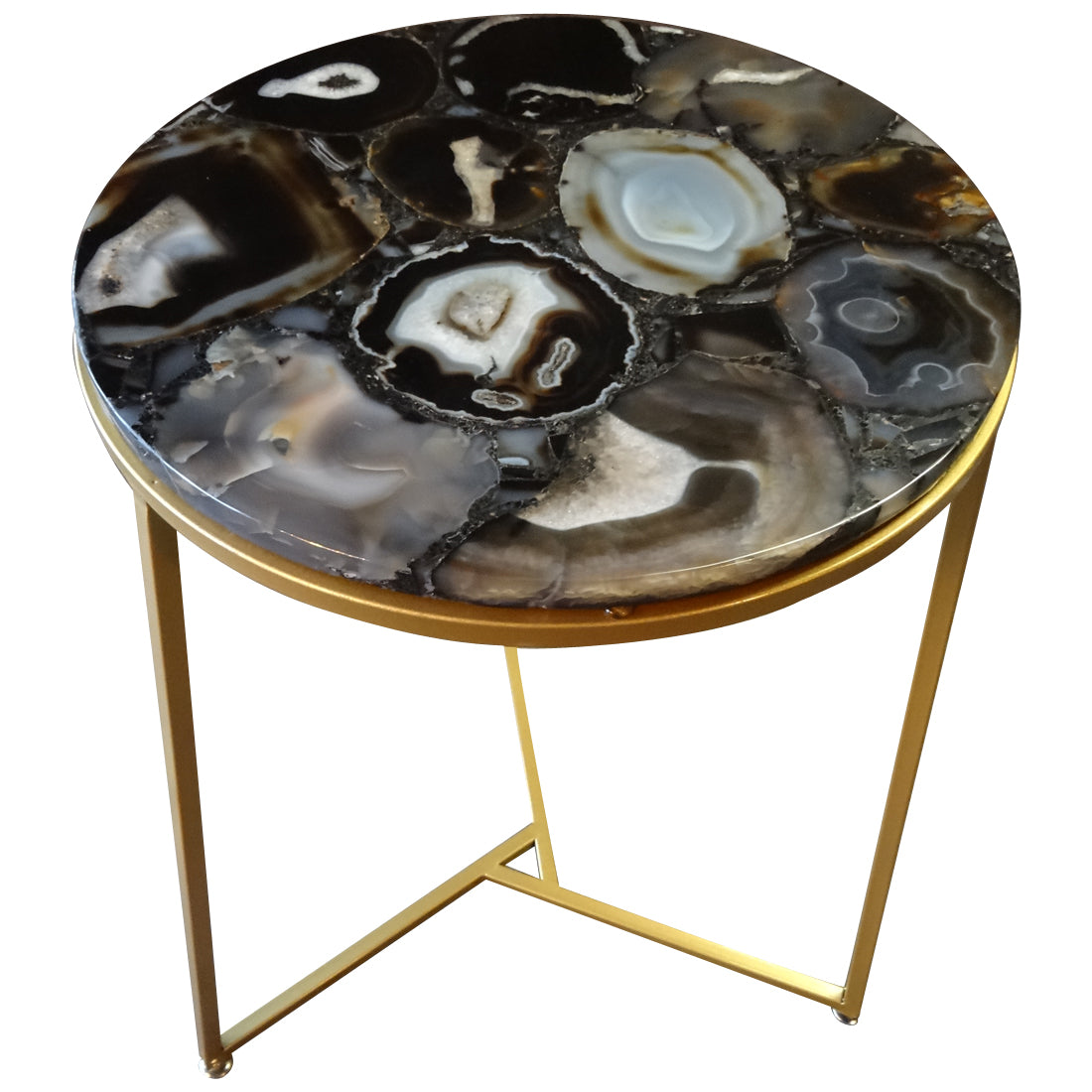 Sudoku Black Monochrome Agate Side Table with Matte Gold Frame, Cocolea, , ,