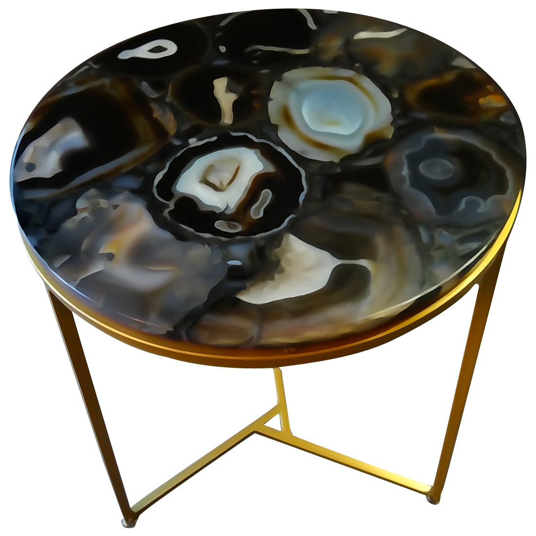 Sudoku Black Monochrome Agate Side Table with Matte Gold Frame, Cocolea, , ,