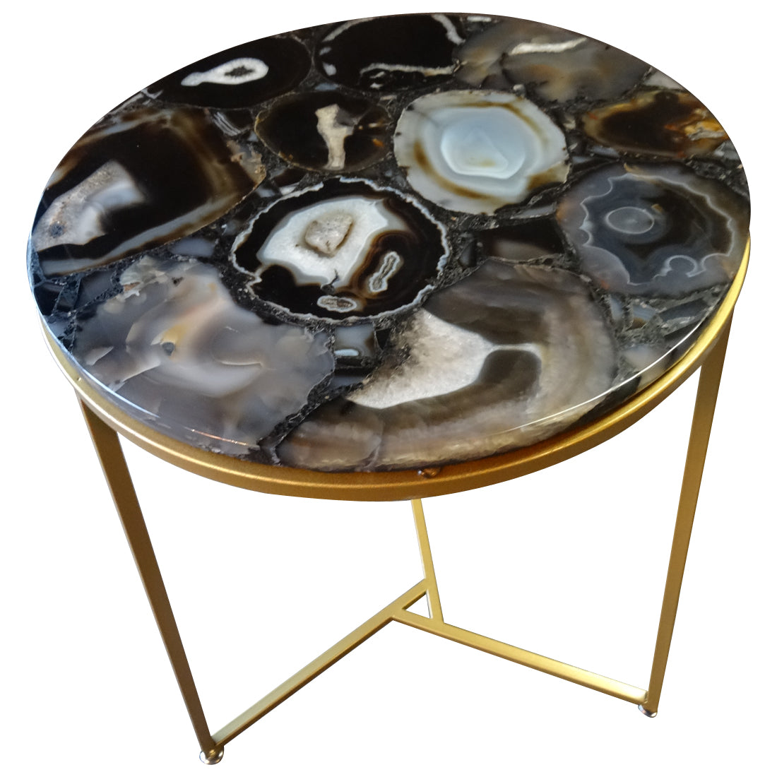 Sudoku Black Monochrome Agate Side Table with Matte Gold Frame, Cocolea, , ,