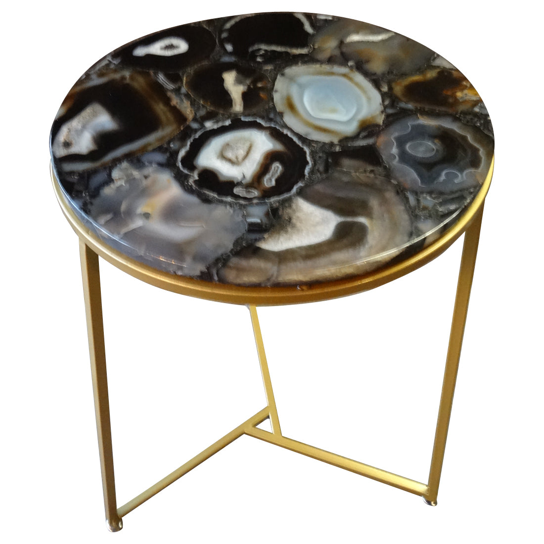 Sudoku Black Monochrome Agate Side Table with Matte Gold Frame, Cocolea, , ,