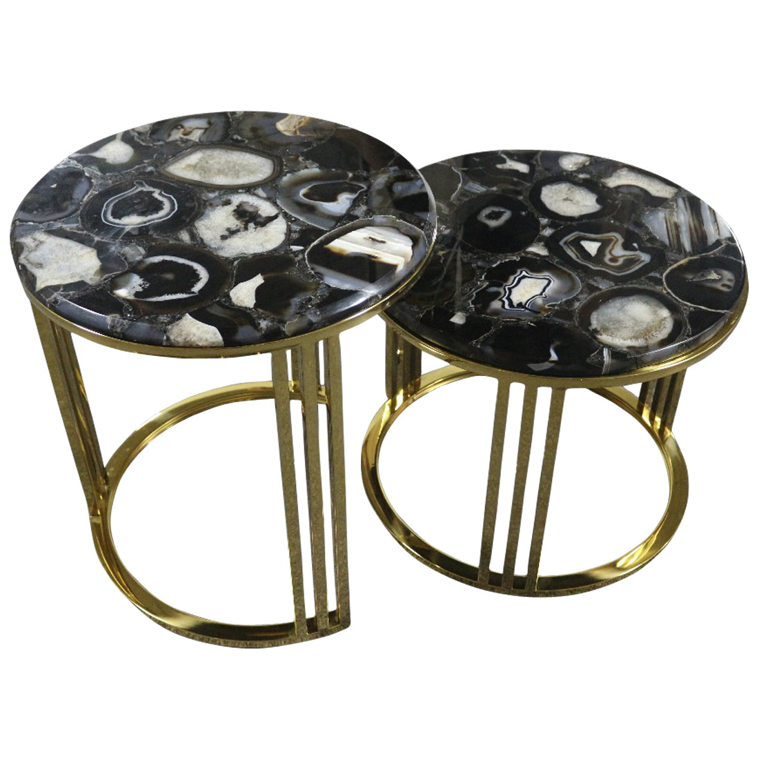 Sudoku Black Monochrome Agate Nestling Table Set with Gold Metal Frame, Cocolea, , ,