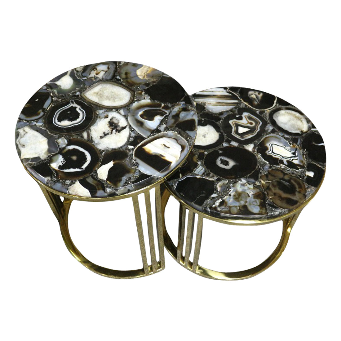 Sudoku Black Monochrome Agate Nestling Table Set with Gold Metal Frame, Cocolea, , ,