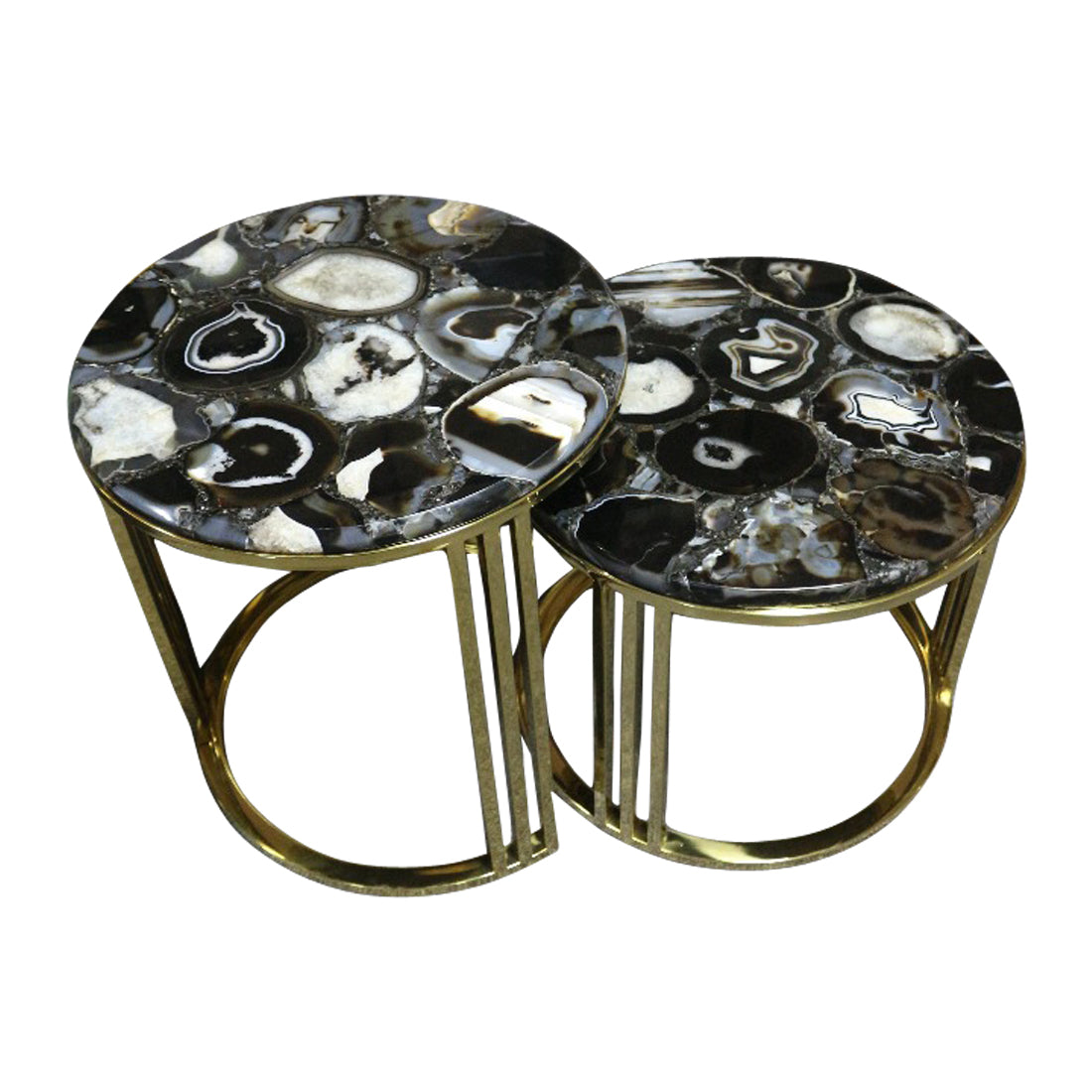 Sudoku Black Monochrome Agate Nestling Table Set with Gold Metal Frame, Cocolea, , ,