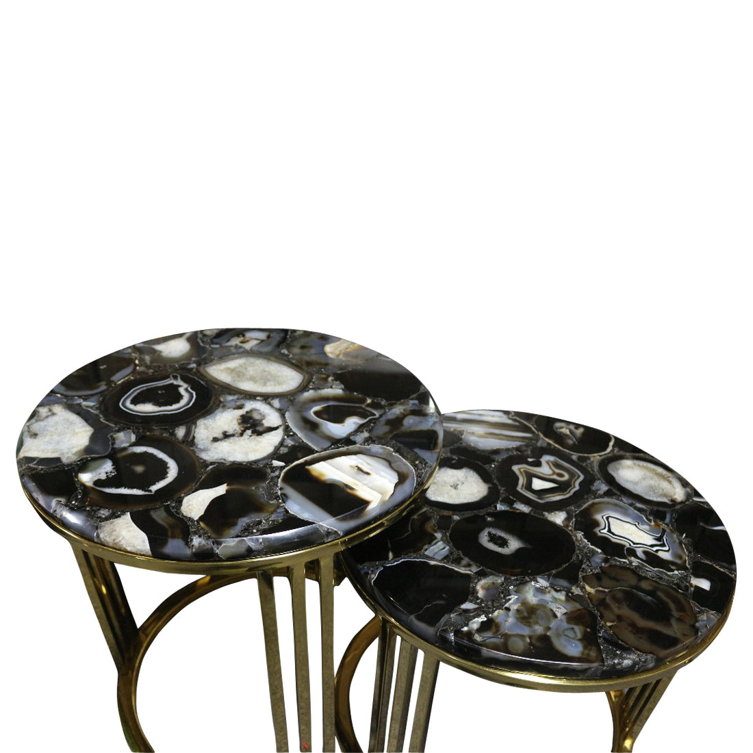 Sudoku Black Monochrome Agate Nestling Table Set with Gold Metal Frame, Cocolea, , ,