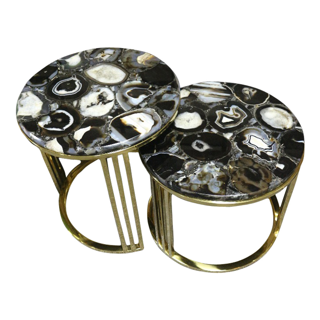 Sudoku Black Monochrome Agate Nestling Table Set with Gold Metal Frame, Cocolea, , ,