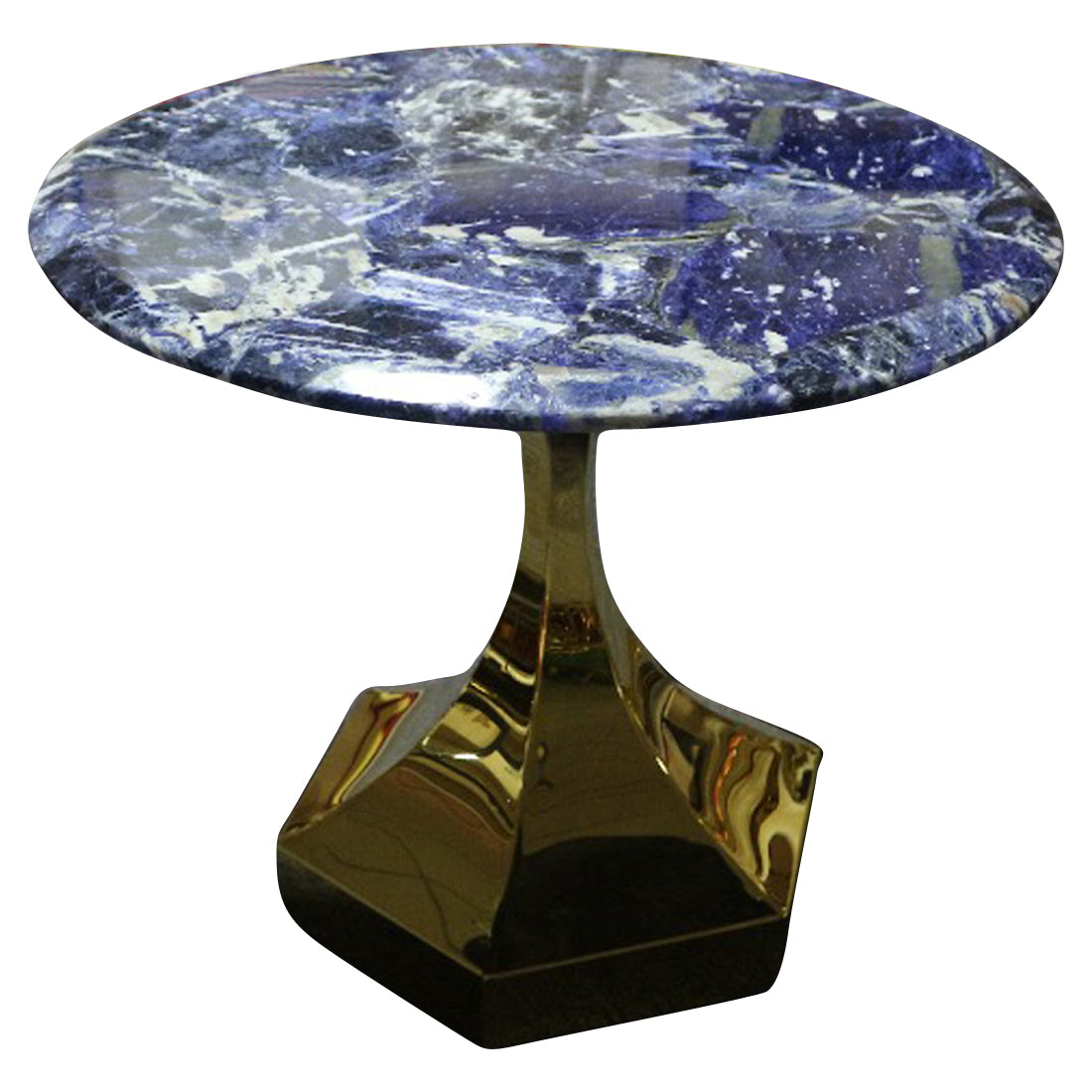 Dapper Solidate Blue Jasper Accent Table with Gold Metal Hexagon Base, Cocolea, , ,