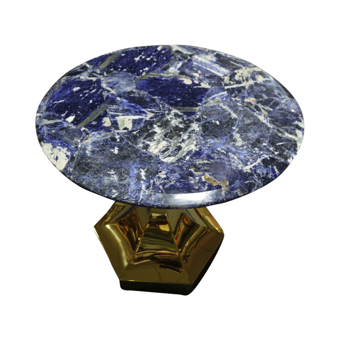 Dapper Solidate Blue Jasper Accent Table with Gold Metal Hexagon Base, Cocolea, , ,