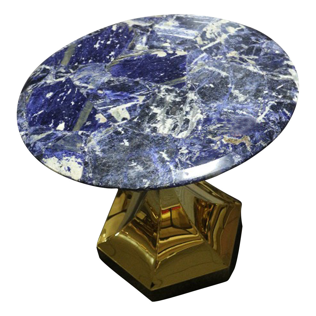 Dapper Solidate Blue Jasper Accent Table with Gold Metal Hexagon Base, Cocolea, , ,