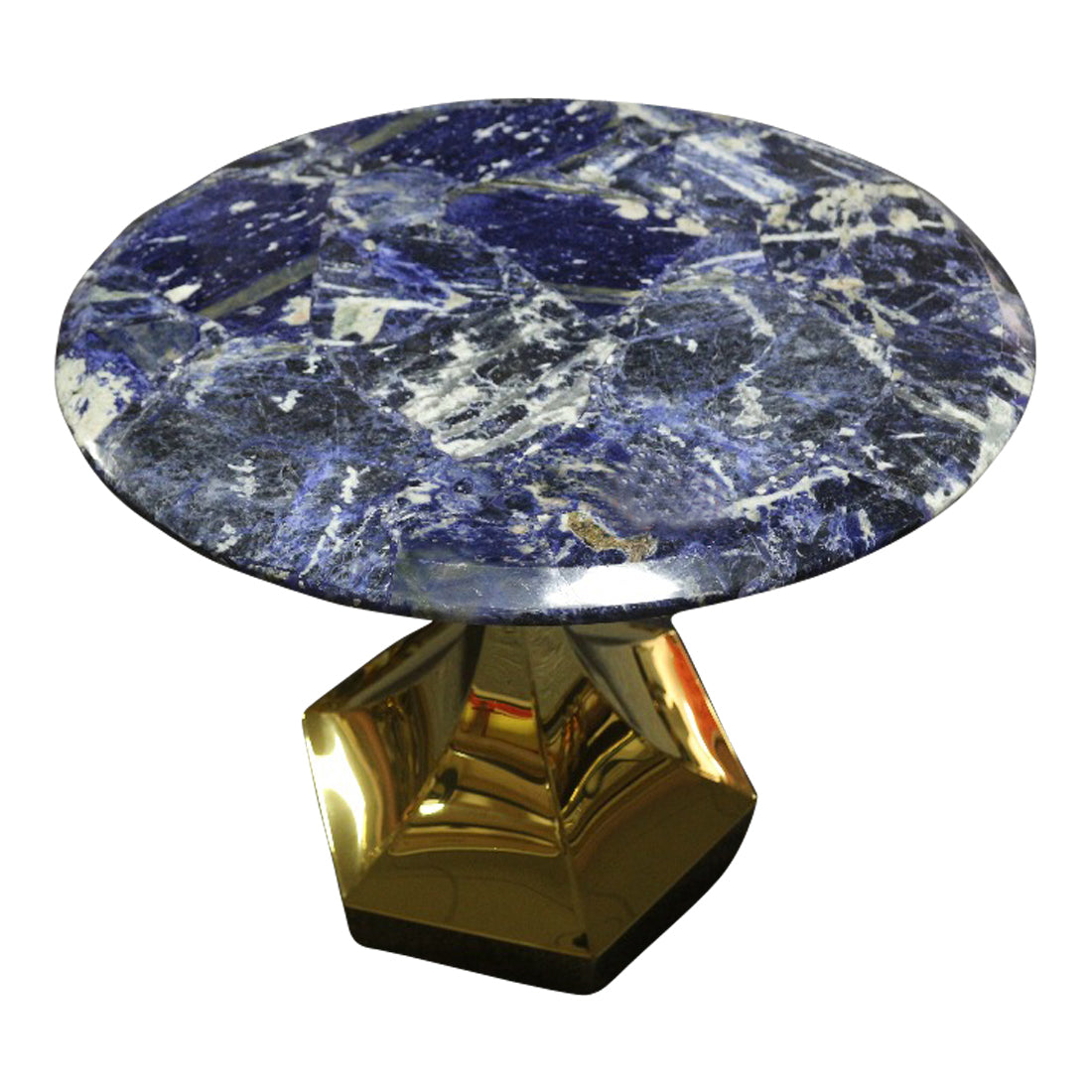 Dapper Solidate Blue Jasper Accent Table with Gold Metal Hexagon Base, Cocolea, , ,