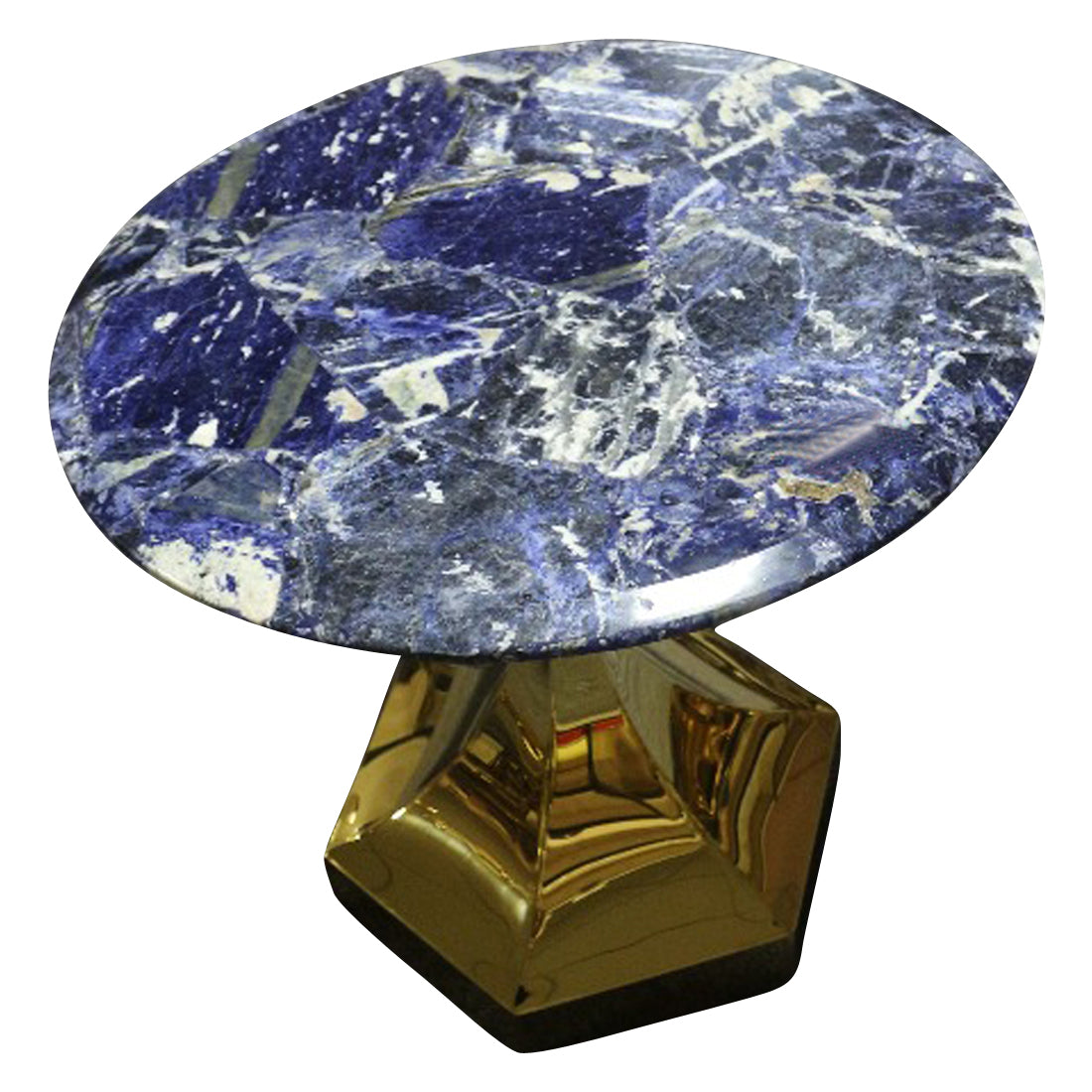Dapper Solidate Blue Jasper Accent Table with Gold Metal Hexagon Base, Cocolea, , ,