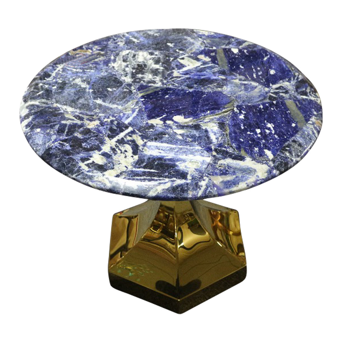 Dapper Solidate Blue Jasper Accent Table with Gold Metal Hexagon Base, Cocolea, , ,
