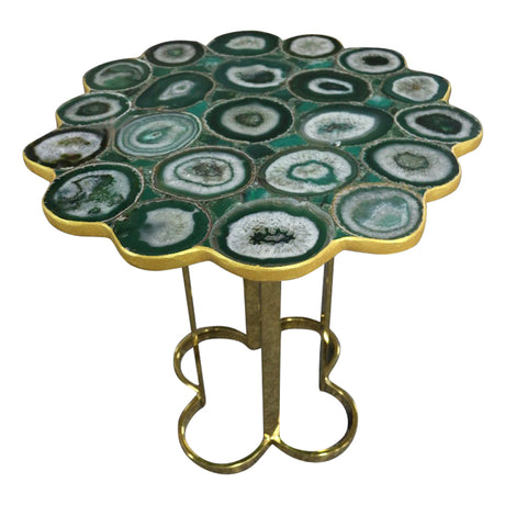 Clover Emerald Green Agate Stone End Table with Gold Metal Base, Cocolea, , ,