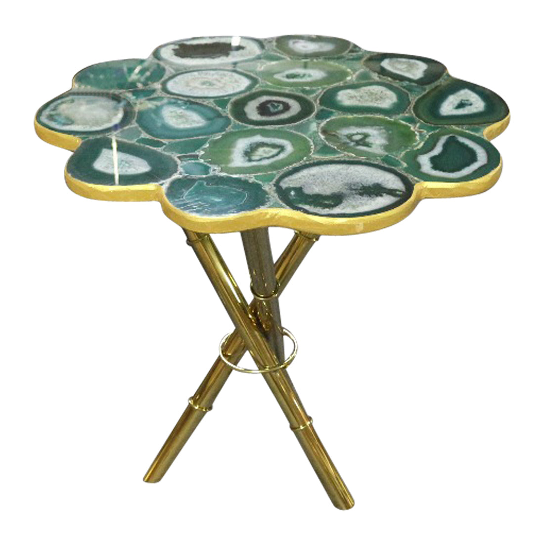 Strike Emerald Green Agate Stone End Table with Gold Metal Base, Cocolea, , ,