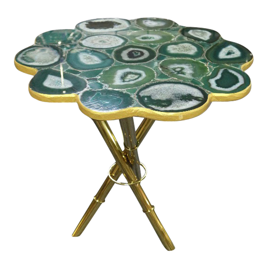 Strike Emerald Green Agate Stone End Table with Gold Metal Base, Cocolea, , ,