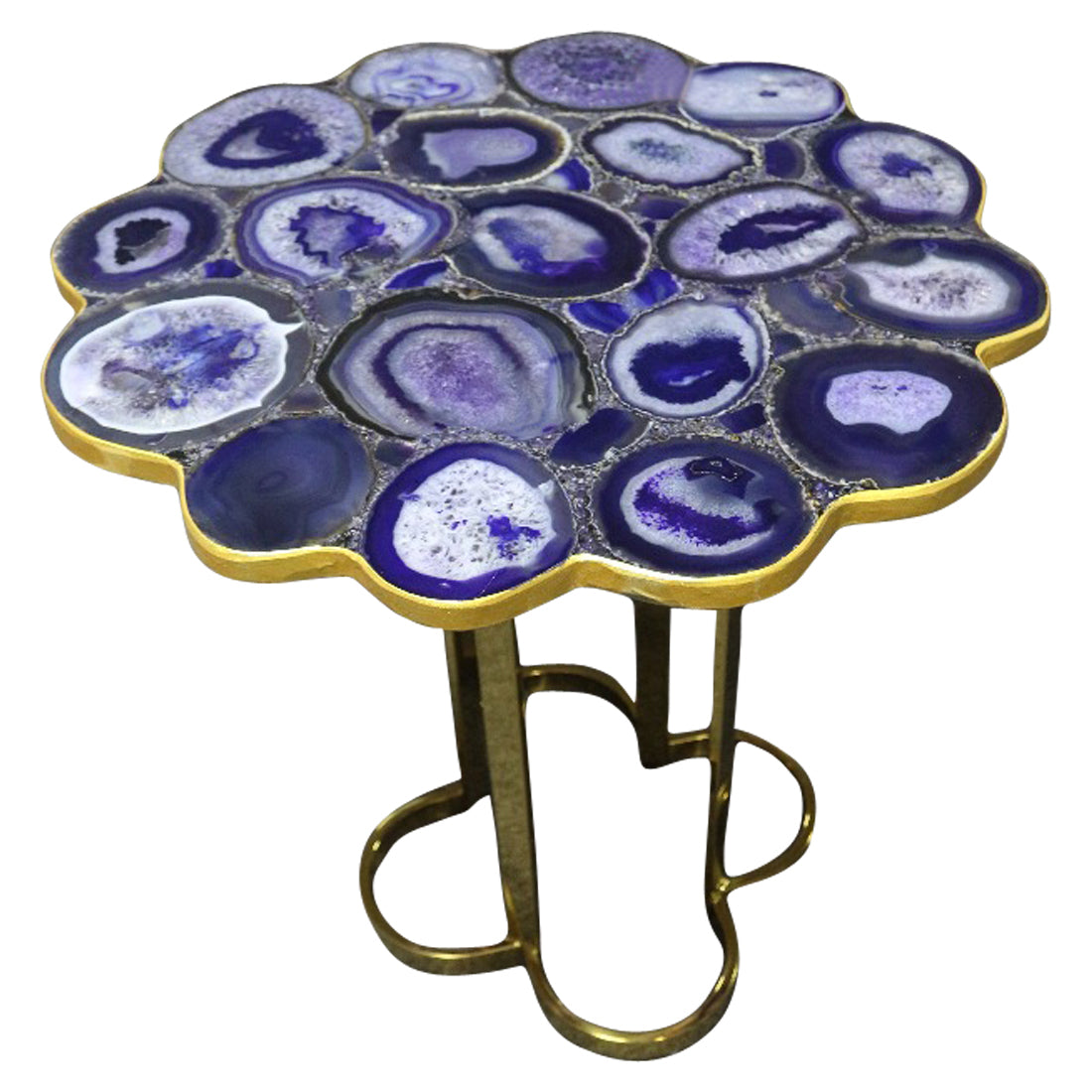 Iris Purple Agate Accent Table with Gold Metal Base, Cocolea, , ,