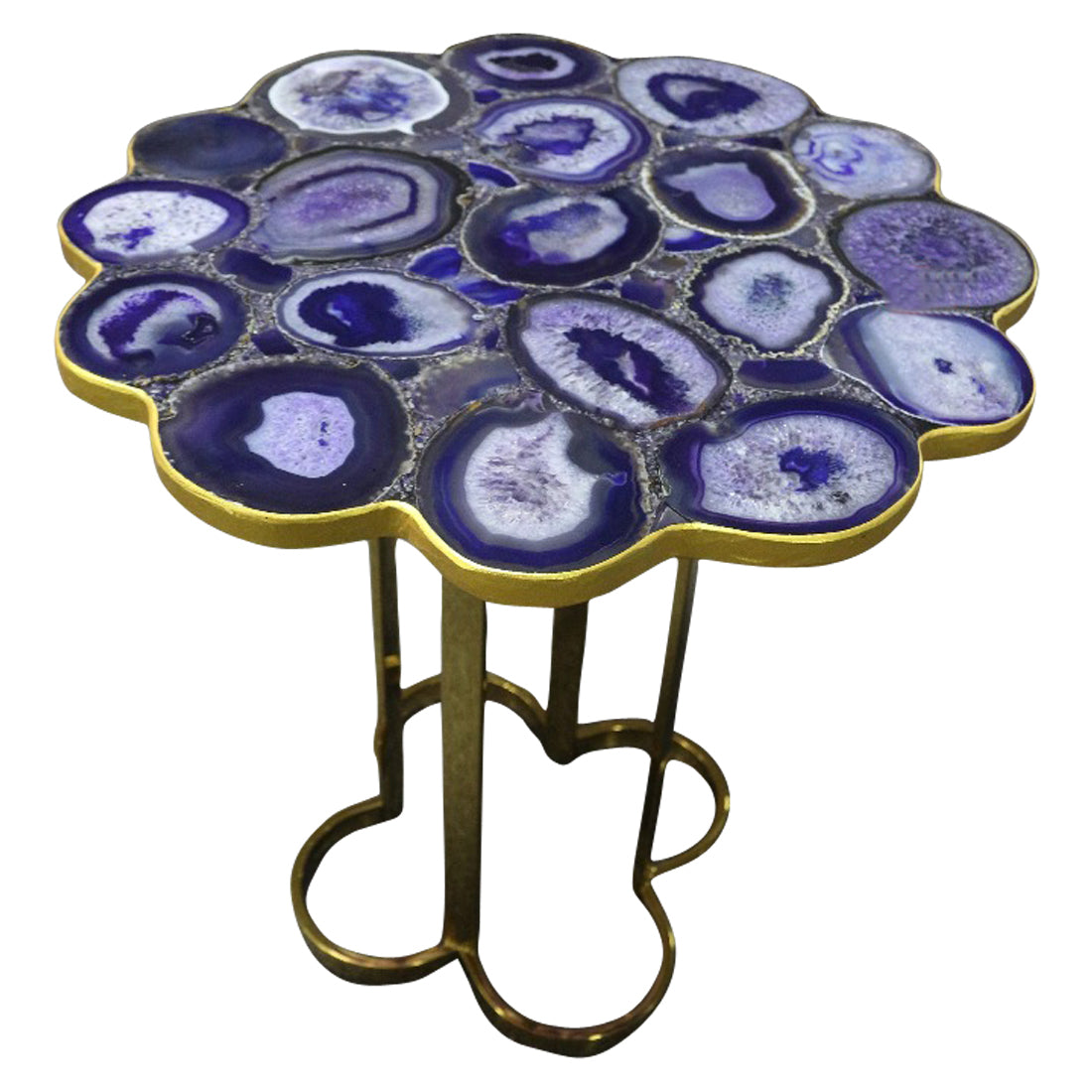 Iris Purple Agate Accent Table with Gold Metal Base, Cocolea, , ,