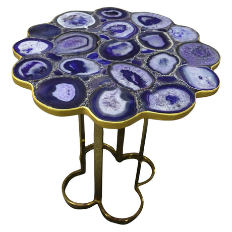 Iris Purple Agate Accent Table with Gold Metal Base, Cocolea, , ,