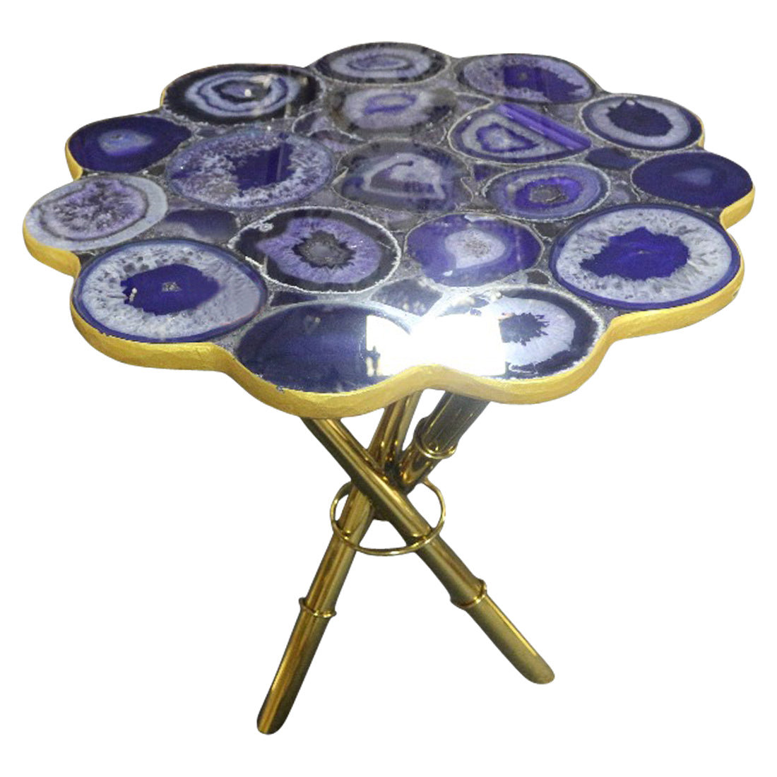 Strike Purple Agate End Table with Gold Metal Frame, Cocolea, , ,