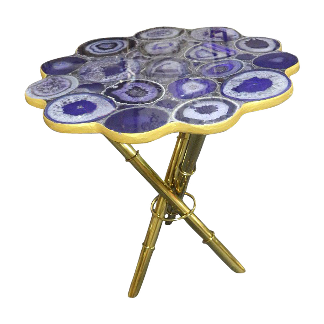 Strike Purple Agate End Table with Gold Metal Frame, Cocolea, , ,