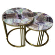 Heliotrope Purple Flourite Stone Nestling Table Set with Gold Metal Frame, Cocolea, , ,
