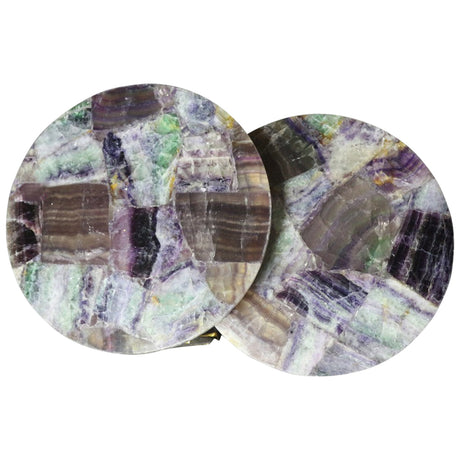 Heliotrope Purple Flourite Stone Nestling Table Set with Gold Metal Frame, Cocolea, , ,