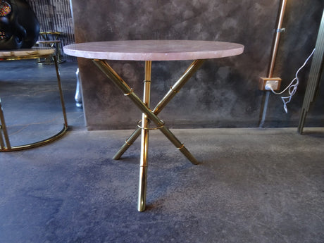 Strike Rose Quartz Side Table with Gold Metal Frame, Cocolea, , ,