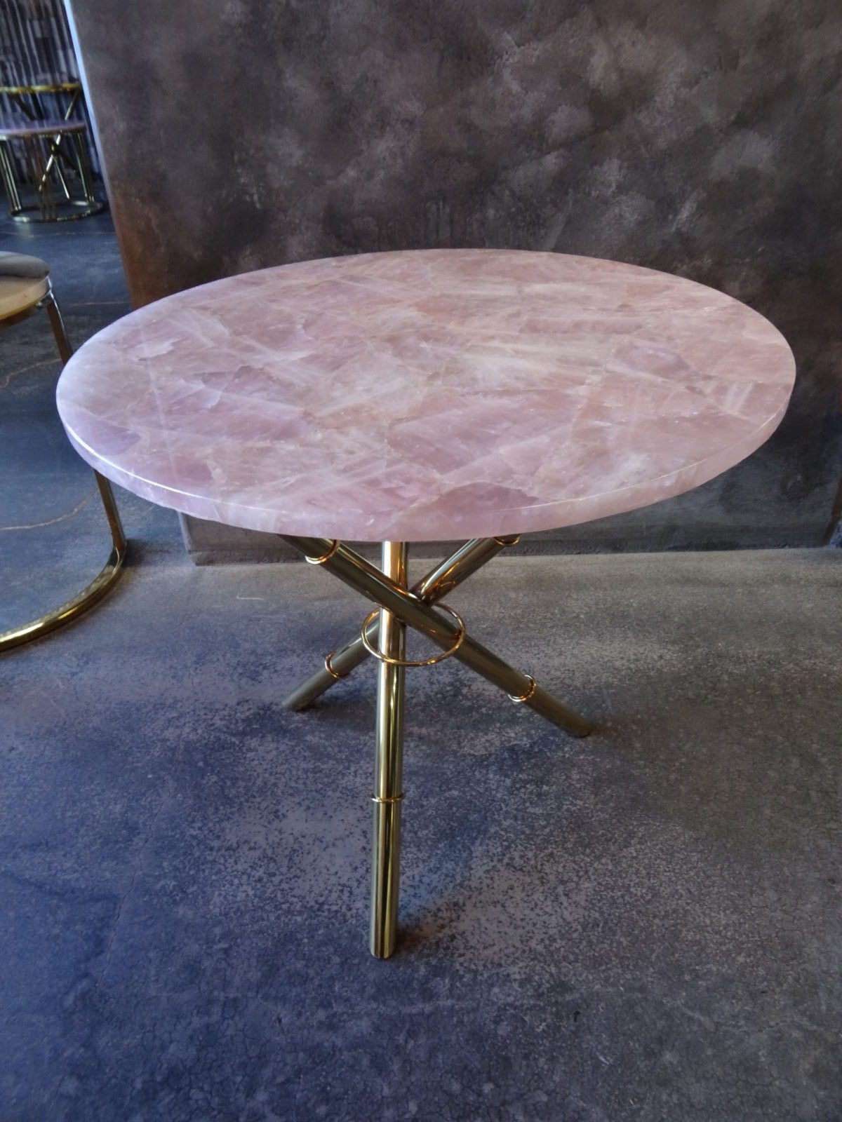 Strike Rose Quartz Side Table with Gold Metal Frame, Cocolea, , ,