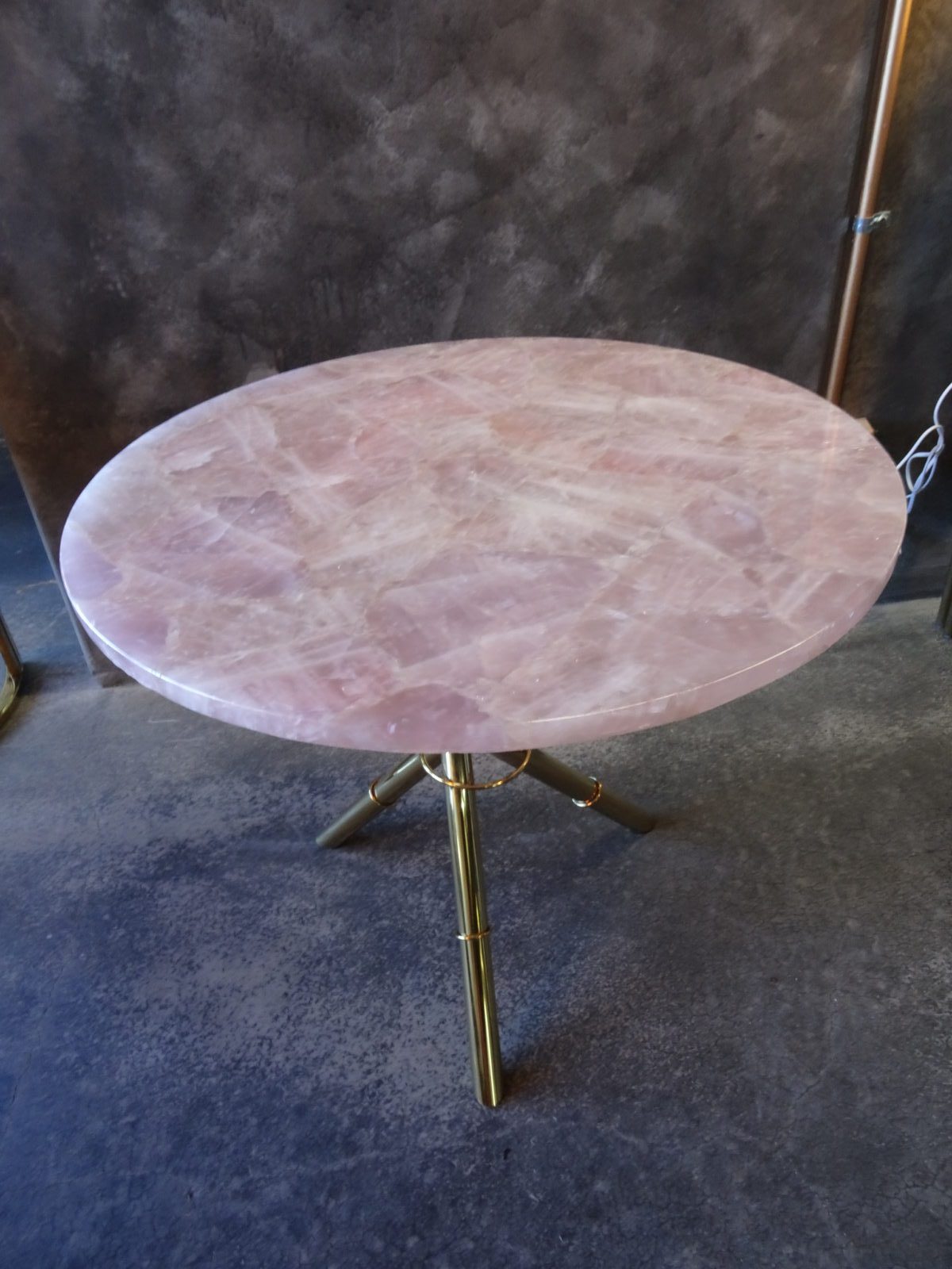 Strike Rose Quartz Side Table with Gold Metal Frame, Cocolea, , ,