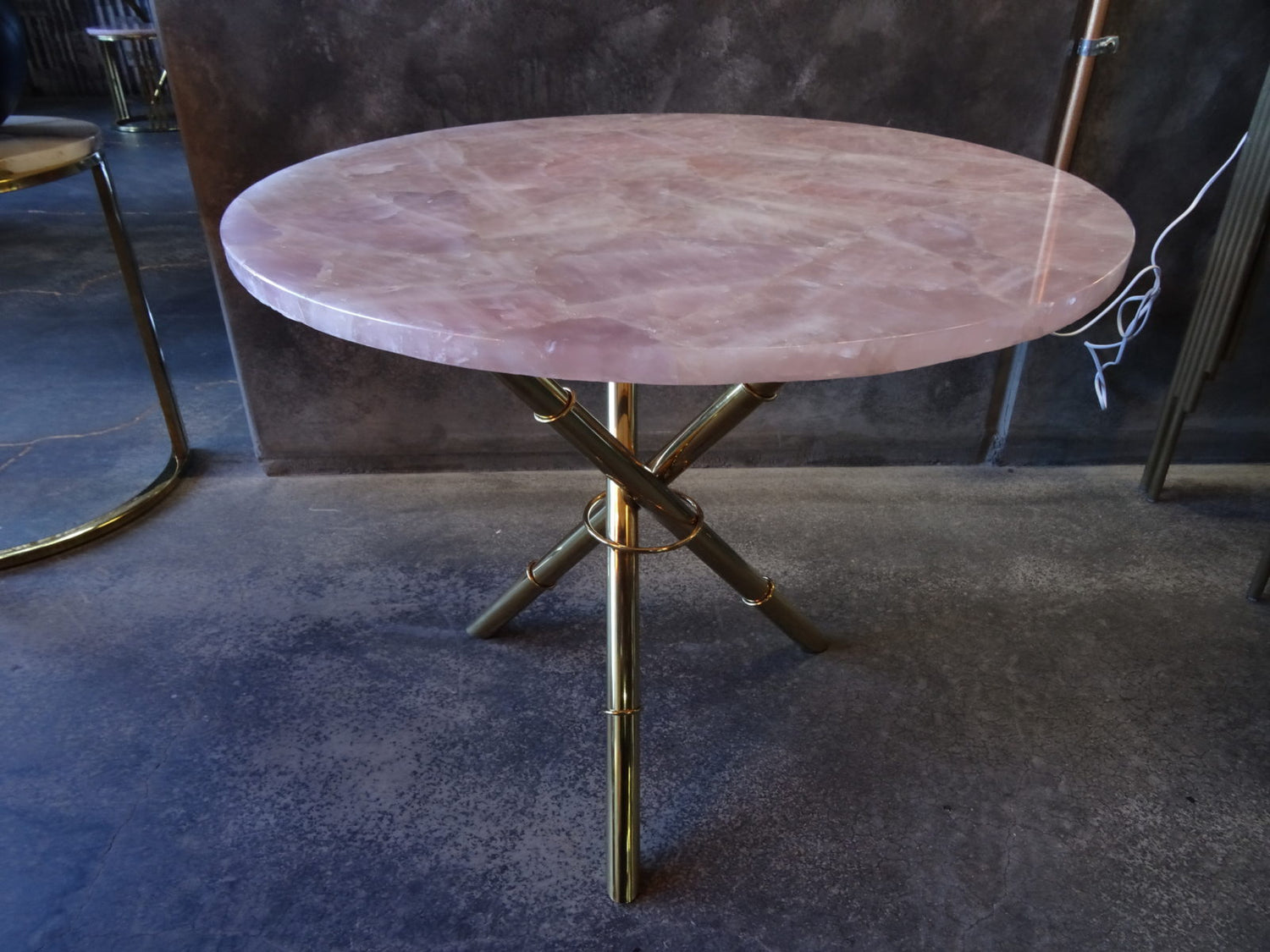 Strike Rose Quartz Side Table with Gold Metal Frame, Cocolea, , ,