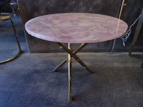 Strike Rose Quartz Side Table with Gold Metal Frame, Cocolea, , ,