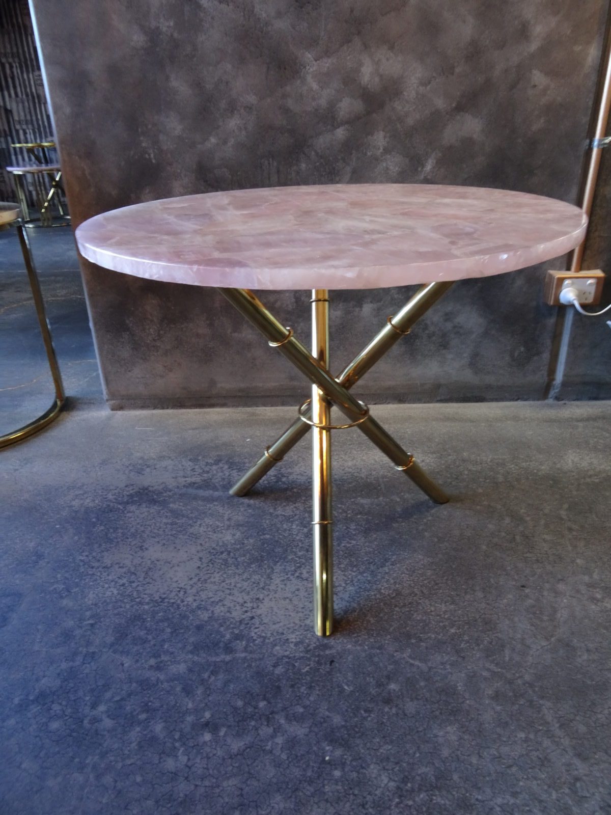 Strike Rose Quartz Side Table with Gold Metal Frame, Cocolea, , ,