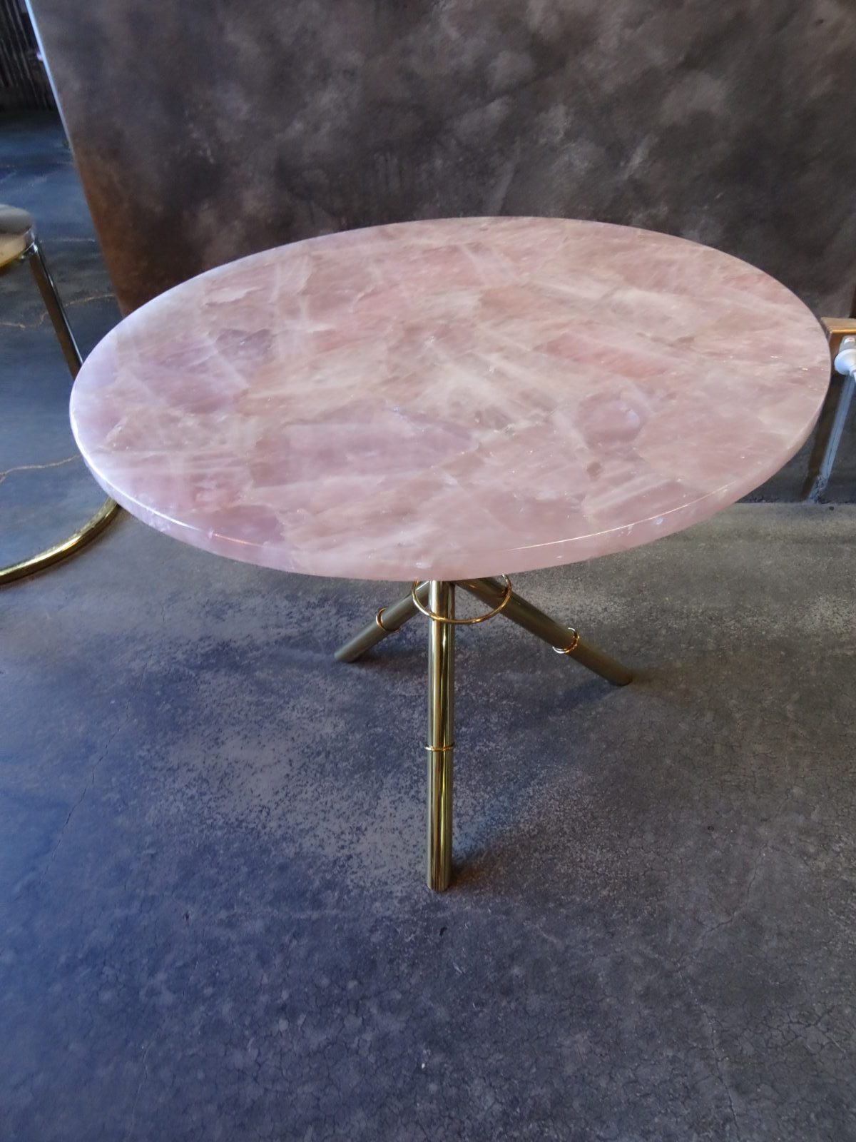 Strike Rose Quartz Side Table with Gold Metal Frame, Cocolea, , ,