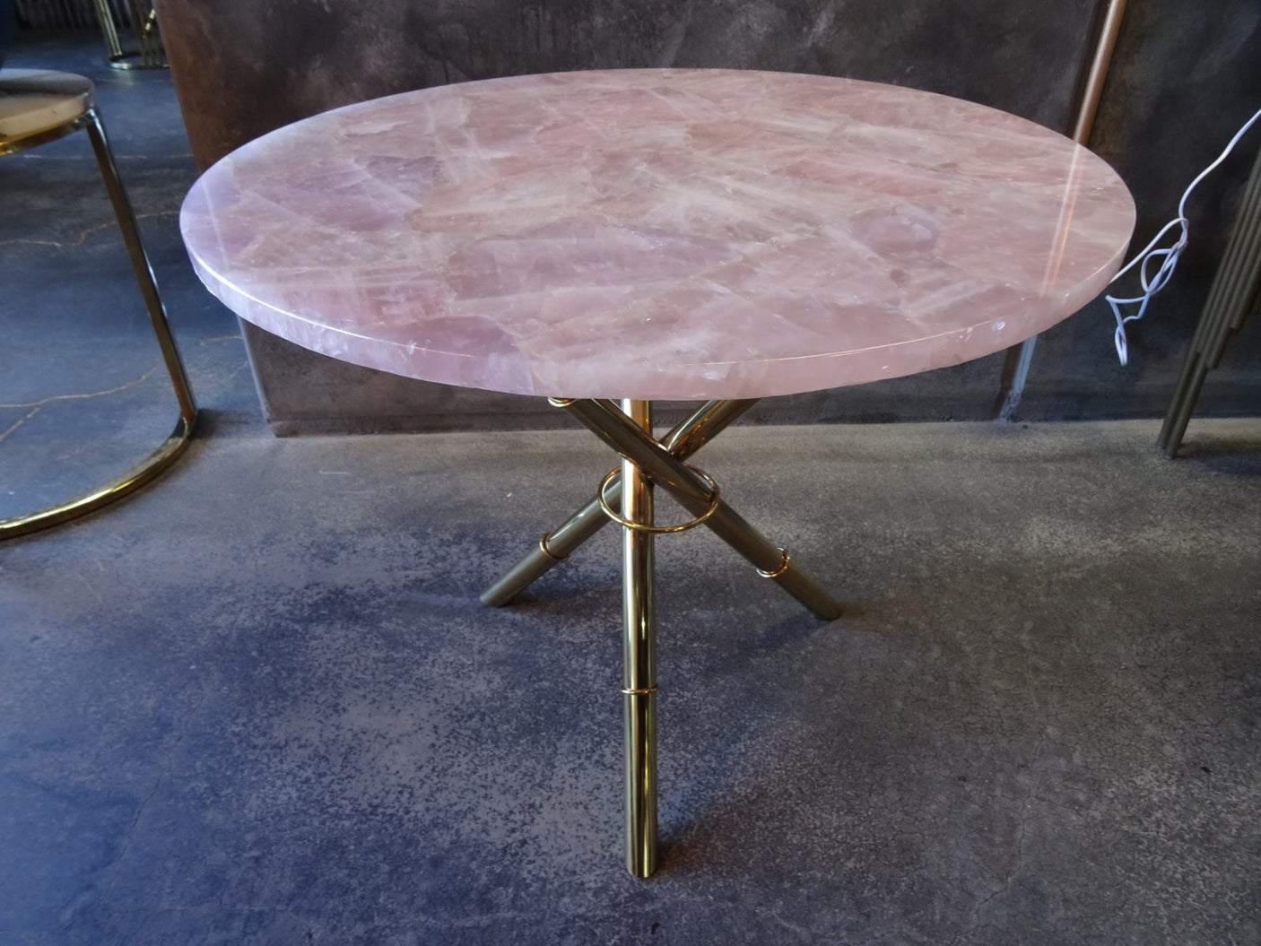 Strike Rose Quartz Side Table with Gold Metal Frame, Cocolea, , ,