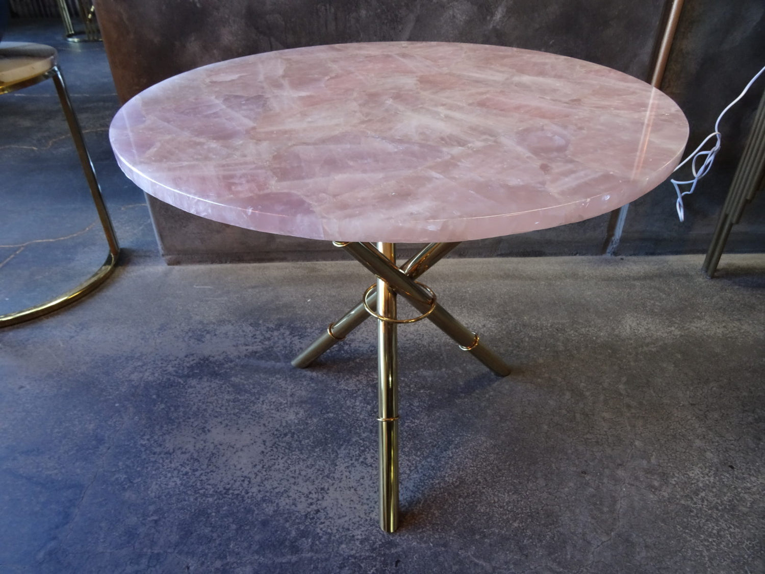 Strike Rose Quartz Side Table with Gold Metal Frame, Cocolea, , ,