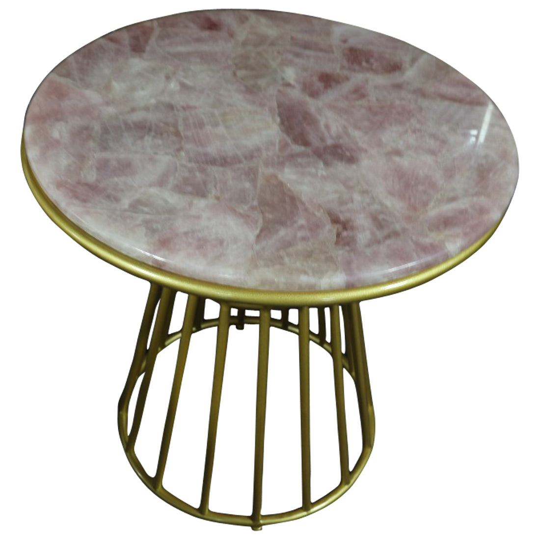 Blush Roze Quartz Side Table with Gold Metal Frame, Cocolea, , ,