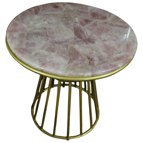 Blush Roze Quartz Side Table with Gold Metal Frame, Cocolea, , ,