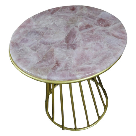 Blush Roze Quartz Side Table with Gold Metal Frame, Cocolea, , ,