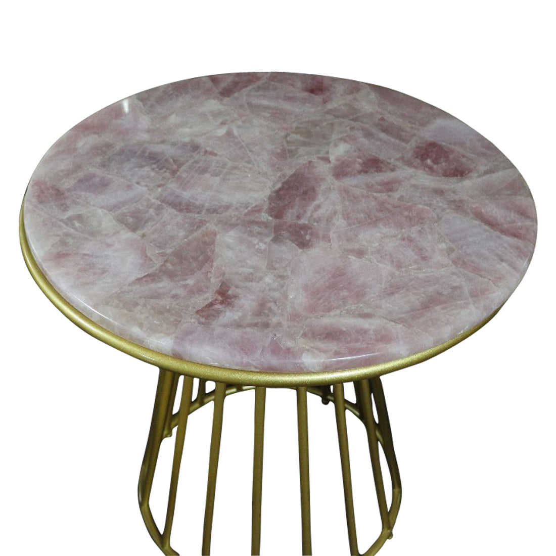 Blush Roze Quartz Side Table with Gold Metal Frame, Cocolea, , ,
