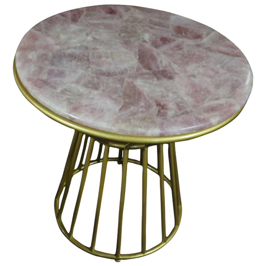Blush Roze Quartz Side Table with Gold Metal Frame, Cocolea, , ,